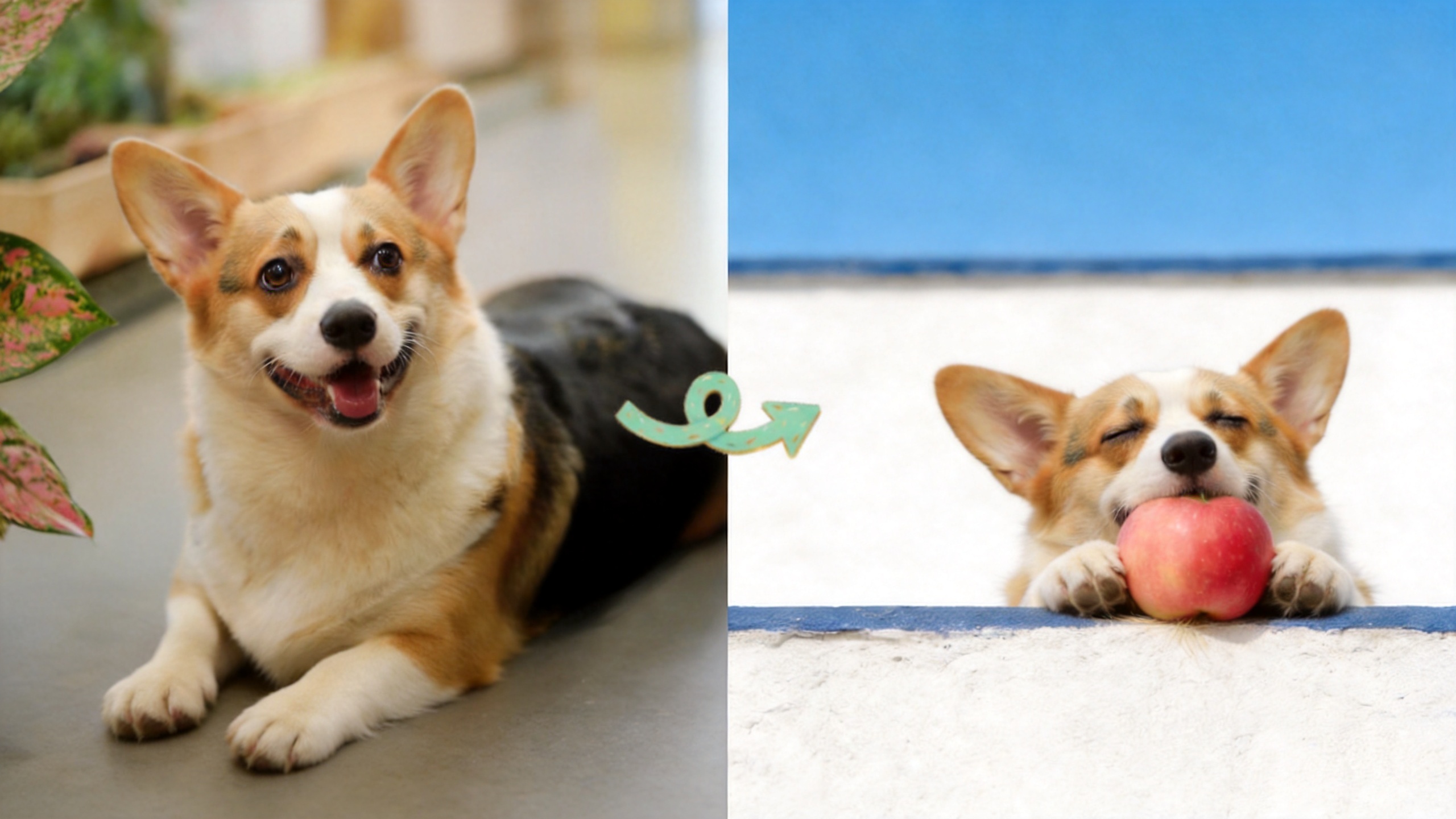 AI creates a cozy autumn dog portrait with soft blanket, warm fireplace glow, and red apple - perfect home atmosphere pet photo