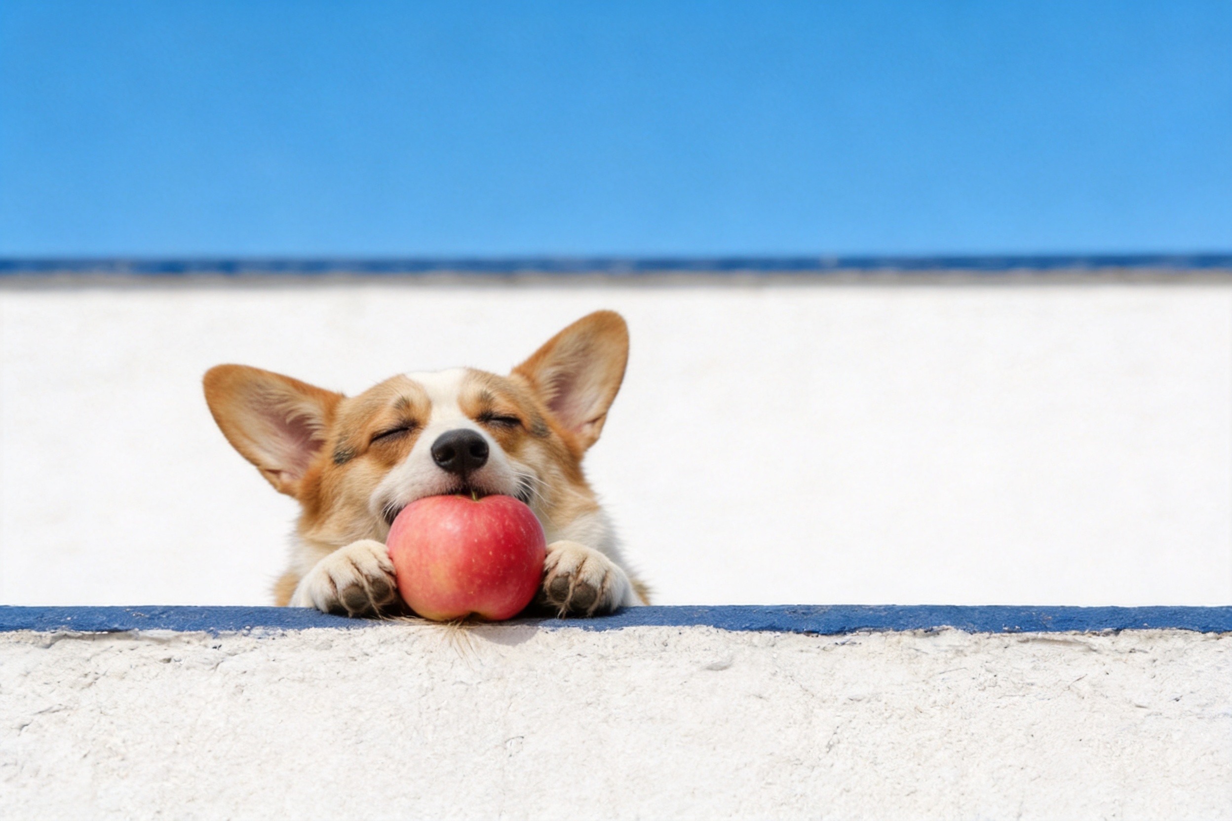 AI cozy dog portrait with apple, warm blanket, and fireplace - perfect autumn home atmosphere pet photo